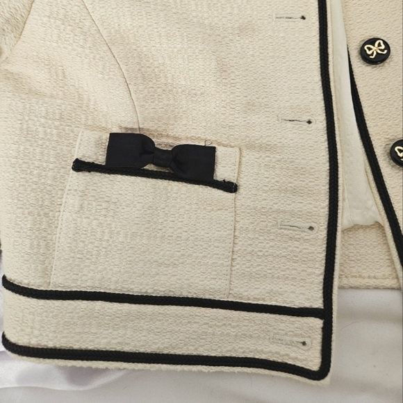 LoveShackFancy Talika Tweed Jacket With Bows In Cream And Black Sz 4 - Picture 12 of 14